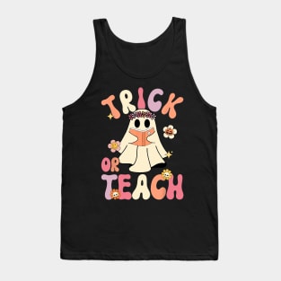 Groovy Halloween Trick or Teach Retro Floral Ghost Teacher Tank Top